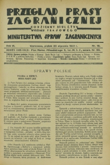 Przegląd Prasy Zagranicznej : codzienny biuletyn Wydziału Prasowego Ministerstwa Spraw Zagranicznych. R.6, nr 18 (23 stycznia 1931)