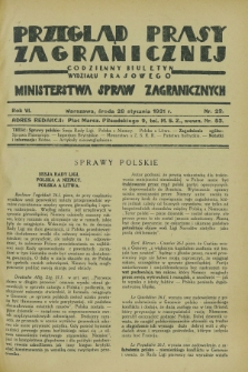 Przegląd Prasy Zagranicznej : codzienny biuletyn Wydziału Prasowego Ministerstwa Spraw Zagranicznych. R.6, nr 22 (28 stycznia 1931)