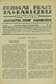 Przegląd Prasy Zagranicznej : codzienny biuletyn Wydziału Prasowego Ministerstwa Spraw Zagranicznych. R.6, nr 24 (30 stycznia 1931)