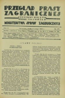 Przegląd Prasy Zagranicznej : codzienny biuletyn Wydziału Prasowego Ministerstwa Spraw Zagranicznych. R.6, nr 27 (4 lutego 1931)