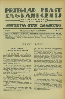 Przegląd Prasy Zagranicznej : codzienny biuletyn Wydziału Prasowego Ministerstwa Spraw Zagranicznych. R.6, nr 53 (6 marca 1931)