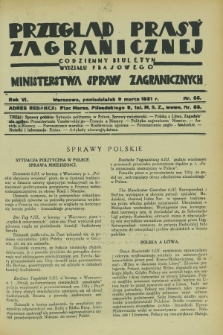 Przegląd Prasy Zagranicznej : codzienny biuletyn Wydziału Prasowego Ministerstwa Spraw Zagranicznych. R.6, nr 55 (9 marca 1931)
