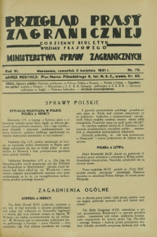 Przegląd Prasy Zagranicznej : codzienny biuletyn Wydziału Prasowego Ministerstwa Spraw Zagranicznych. R.6, nr 76 (2 kwietnia 1931)