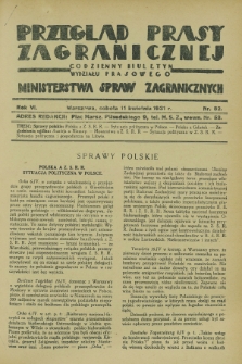 Przegląd Prasy Zagranicznej : codzienny biuletyn Wydziału Prasowego Ministerstwa Spraw Zagranicznych. R.6, nr 82 (11 kwietnia 1931)