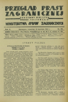Przegląd Prasy Zagranicznej : codzienny biuletyn Wydziału Prasowego Ministerstwa Spraw Zagranicznych. R.6, nr 86 (16 kwietnia 1931)