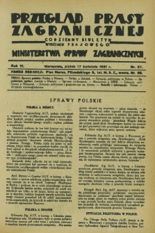 Przegląd Prasy Zagranicznej : codzienny biuletyn Wydziału Prasowego Ministerstwa Spraw Zagranicznych. R.6, nr 87 (17 kwietnia 1931)