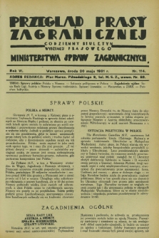 Przegląd Prasy Zagranicznej : codzienny biuletyn Wydziału Prasowego Ministerstwa Spraw Zagranicznych. R.6, nr 114 (20 maja 1931)