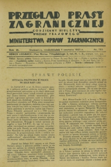 Przegląd Prasy Zagranicznej : codzienny biuletyn Wydziału Prasowego Ministerstwa Spraw Zagranicznych. R.6, nr 123 (1 czerwca 1931)