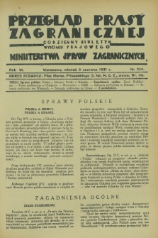 Przegląd Prasy Zagranicznej : codzienny biuletyn Wydziału Prasowego Ministerstwa Spraw Zagranicznych. R.6, nr 124 (2 czerwca 1931)