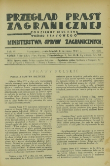 Przegląd Prasy Zagranicznej : codzienny biuletyn Wydziału Prasowego Ministerstwa Spraw Zagranicznych. R.6, nr 128 (8 czerwca 1931)