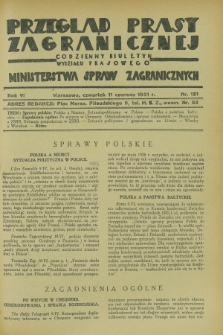 Przegląd Prasy Zagranicznej : codzienny biuletyn Wydziału Prasowego Ministerstwa Spraw Zagranicznych. R.6, nr 131 (11 czerwca 1931)
