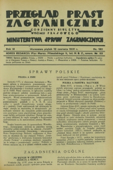 Przegląd Prasy Zagranicznej : codzienny biuletyn Wydziału Prasowego Ministerstwa Spraw Zagranicznych. R.6, nr 132 (12 czerwca 1931)