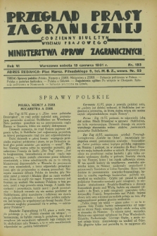 Przegląd Prasy Zagranicznej : codzienny biuletyn Wydziału Prasowego Ministerstwa Spraw Zagranicznych. R.6, nr 133 (13 czerwca 1931)