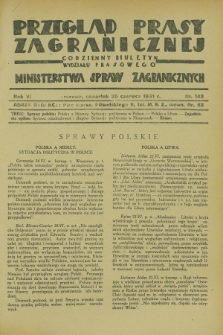 Przegląd Prasy Zagranicznej : codzienny biuletyn Wydziału Prasowego Ministerstwa Spraw Zagranicznych. R.6, nr 143 (25 czerwca 1931)