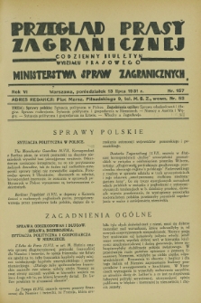 Przegląd Prasy Zagranicznej : codzienny biuletyn Wydziału Prasowego Ministerstwa Spraw Zagranicznych. R.6, nr 157 (13 lipca 1931)
