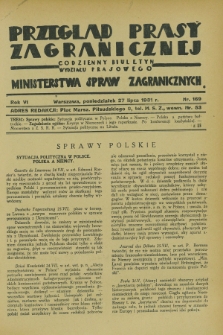 Przegląd Prasy Zagranicznej : codzienny biuletyn Wydziału Prasowego Ministerstwa Spraw Zagranicznych. R.6, nr 169 (27 lipca 1931)