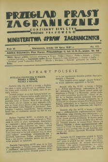 Przegląd Prasy Zagranicznej : codzienny biuletyn Wydziału Prasowego Ministerstwa Spraw Zagranicznych. R.6, nr 171 (29 lipca 1931)