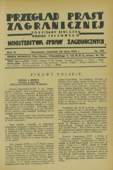 Przegląd Prasy Zagranicznej : codzienny biuletyn Wydziału Prasowego Ministerstwa Spraw Zagranicznych. R.6, nr 172 (30 lipca 1931)