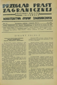 Przegląd Prasy Zagranicznej : codzienny biuletyn Wydziału Prasowego Ministerstwa Spraw Zagranicznych. R.6, nr 174 (1 sierpnia 1931)