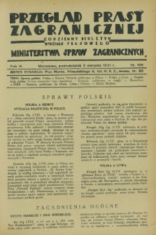 Przegląd Prasy Zagranicznej : codzienny biuletyn Wydziału Prasowego Ministerstwa Spraw Zagranicznych. R.6, nr 175 (3 sierpnia 1931)
