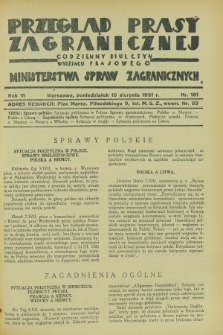 Przegląd Prasy Zagranicznej : codzienny biuletyn Wydziału Prasowego Ministerstwa Spraw Zagranicznych. R.6, nr 181 (10 sierpnia 1931)