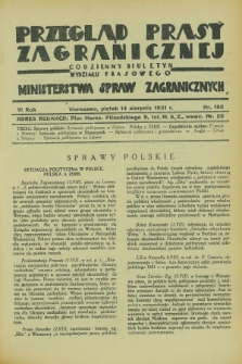 Przegląd Prasy Zagranicznej : codzienny biuletyn Wydziału Prasowego Ministerstwa Spraw Zagranicznych. R.6, nr 185 (14 sierpnia 1931)