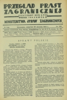 Przegląd Prasy Zagranicznej : codzienny biuletyn Wydziału Prasowego Ministerstwa Spraw Zagranicznych. R.6, nr 189 (20 sierpnia 1931)