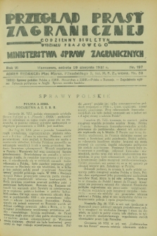 Przegląd Prasy Zagranicznej : codzienny biuletyn Wydziału Prasowego Ministerstwa Spraw Zagranicznych. R.6, nr 197 (29 sierpnia 1931)