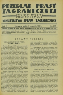 Przegląd Prasy Zagranicznej : codzienny biuletyn Wydziału Prasowego Ministerstwa Spraw Zagranicznych. R.6, nr 208 (11 września 1931)
