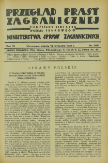 Przegląd Prasy Zagranicznej : codzienny biuletyn Wydziału Prasowego Ministerstwa Spraw Zagranicznych. R.6, nr 209 (12 września 1931)
