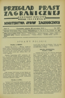 Przegląd Prasy Zagranicznej : codzienny biuletyn Wydziału Prasowego Ministerstwa Spraw Zagranicznych. R.6, nr 221 (26 września 1931)