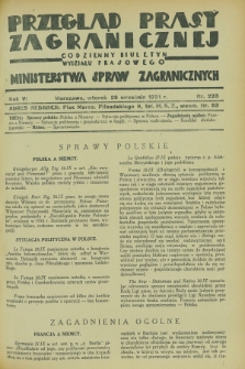 Przegląd Prasy Zagranicznej : codzienny biuletyn Wydziału Prasowego Ministerstwa Spraw Zagranicznych. R.6, nr 223 (29 września 1931)