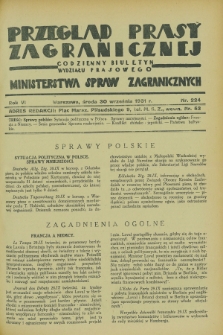 Przegląd Prasy Zagranicznej : codzienny biuletyn Wydziału Prasowego Ministerstwa Spraw Zagranicznych. R.6, nr 224 (30 września 1931)