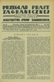 Przegląd Prasy Zagranicznej : codzienny biuletyn Wydziału Prasowego Ministerstwa Spraw Zagranicznych. R.6, nr 245 (24 października 1931)
