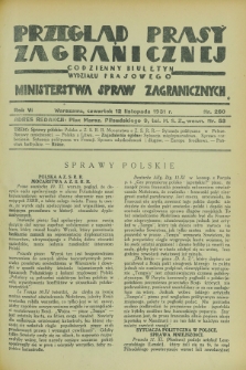 Przegląd Prasy Zagranicznej : codzienny biuletyn Wydziału Prasowego Ministerstwa Spraw Zagranicznych. R.6, nr 260 (12 listopada 1931)