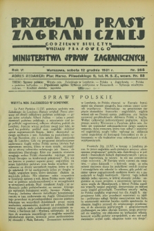 Przegląd Prasy Zagranicznej : codzienny biuletyn Wydziału Prasowego Ministerstwa Spraw Zagranicznych. R.6, nr 285 (12 grudnia 1931)