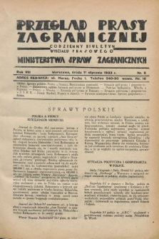 Przegląd Prasy Zagranicznej : codzienny biuletyn Wydziału Prasowego Ministerstwa Spraw Zagranicznych. R.8, nr 8 (11 stycznia 1933)