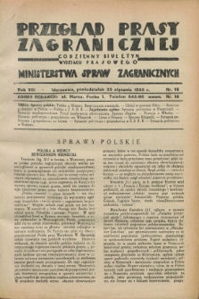 Przegląd Prasy Zagranicznej : codzienny biuletyn Wydziału Prasowego Ministerstwa Spraw Zagranicznych. R.8, nr 18 (23 stycznia 1933)