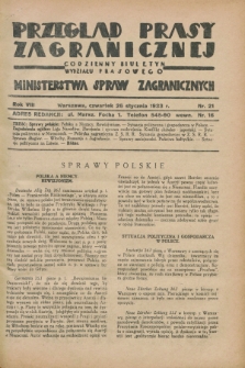 Przegląd Prasy Zagranicznej : codzienny biuletyn Wydziału Prasowego Ministerstwa Spraw Zagranicznych. R.8, nr 21 (26 stycznia 1933)