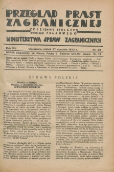 Przegląd Prasy Zagranicznej : codzienny biuletyn Wydziału Prasowego Ministerstwa Spraw Zagranicznych. R.8, nr 22 (27 stycznia 1933)