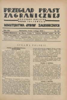 Przegląd Prasy Zagranicznej : codzienny biuletyn Wydziału Prasowego Ministerstwa Spraw Zagranicznych. R.8, nr 26 (1 lutego 1933)