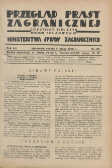 Przegląd Prasy Zagranicznej : codzienny biuletyn Wydziału Prasowego Ministerstwa Spraw Zagranicznych. R.8, nr 28 (4 lutego 1933)