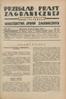 Przegląd Prasy Zagranicznej : codzienny biuletyn Wydziału Prasowego Ministerstwa Spraw Zagranicznych. R.8, nr 31 (8 lutego 1933)