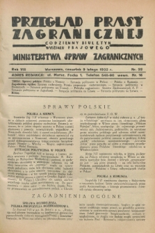 Przegląd Prasy Zagranicznej : codzienny biuletyn Wydziału Prasowego Ministerstwa Spraw Zagranicznych. R.8, nr 32 (9 lutego 1933)