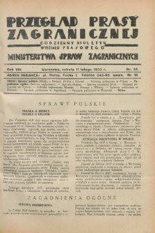 Przegląd Prasy Zagranicznej : codzienny biuletyn Wydziału Prasowego Ministerstwa Spraw Zagranicznych. R.8, nr 34 (11 lutego 1933)