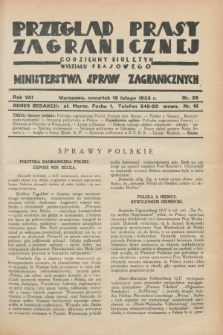 Przegląd Prasy Zagranicznej : codzienny biuletyn Wydziału Prasowego Ministerstwa Spraw Zagranicznych. R.8, nr 38 (16 lutego 1933)