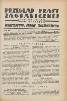 Przegląd Prasy Zagranicznej : codzienny biuletyn Wydziału Prasowego Ministerstwa Spraw Zagranicznych. R.8, nr 44 (23 lutego 1933)