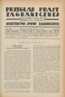Przegląd Prasy Zagranicznej : codzienny biuletyn Wydziału Prasowego Ministerstwa Spraw Zagranicznych. R.8, nr 67 (22 marca 1933)