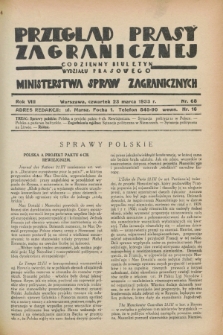 Przegląd Prasy Zagranicznej : codzienny biuletyn Wydziału Prasowego Ministerstwa Spraw Zagranicznych. R.8, nr 68 (23 marca 1933)