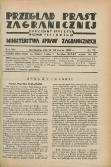 Przegląd Prasy Zagranicznej : codzienny biuletyn Wydziału Prasowego Ministerstwa Spraw Zagranicznych. R.8, nr 72 (28 marca 1933) + dod.